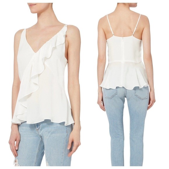 Intermix Tess Ruffled Sleeveless Top Size P Ivory Silk Tank XS - Picture 1 of 5